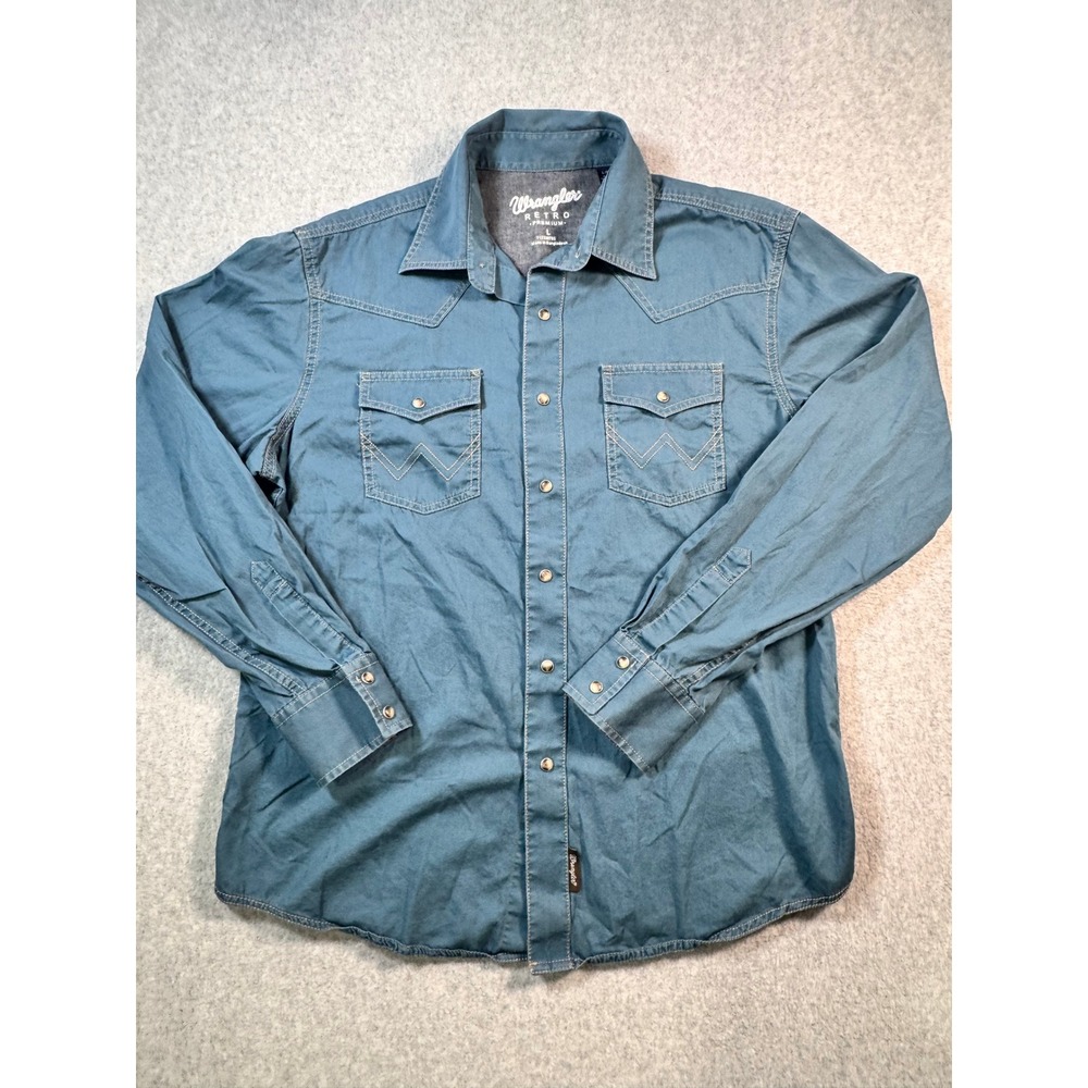 Wrangler Retro Premium Mens Large Teal Blue Western Pearl Snap Shirt 112330785